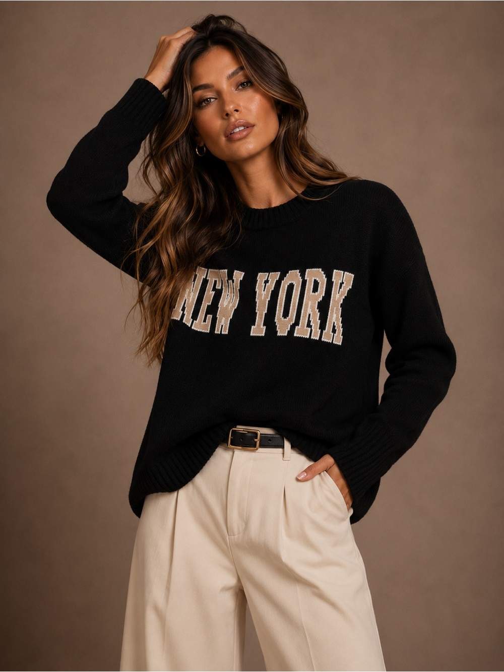 NWT ‘New York' Crewneck Sweater Top - Black